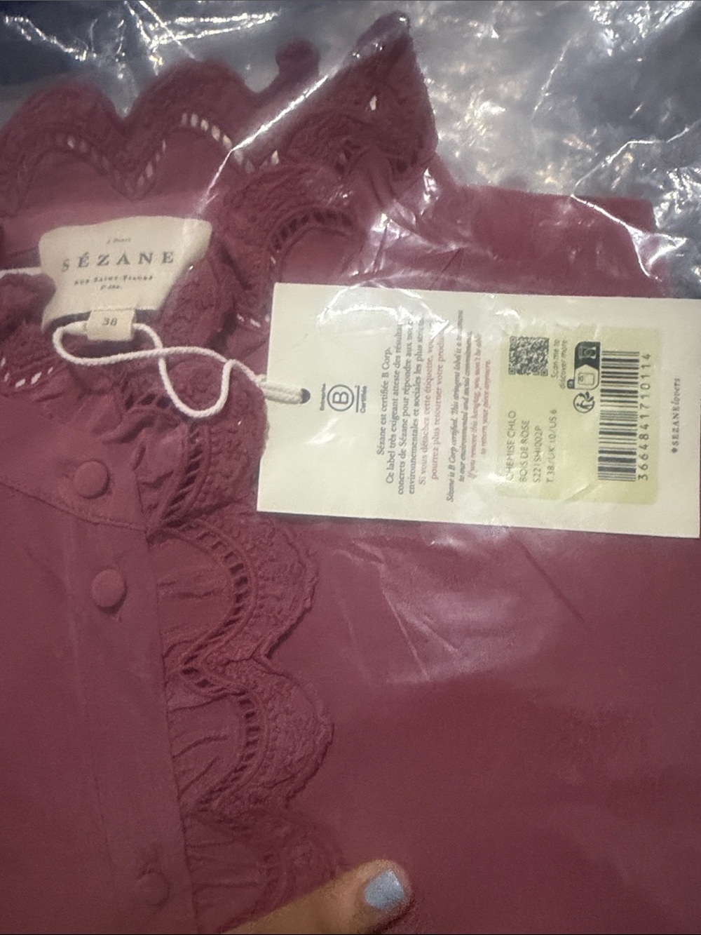 Sezane Rose-Pink Scalloped Ruffle Blouse - Picture 4 of 5